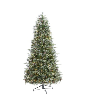 Nearly Natural Snowed Tipped Clermont Mixed Pine Artificial Christmas Tree With 600 Clear Led Lights, Pine Cones An In Green