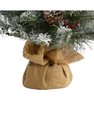 Flocked Artificial Christmas Tree with 30 Clear Lights, 73 Bendable Branches, Pine Cones and Berries