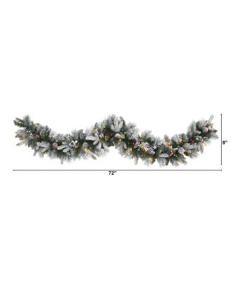 Flocked Mixed Pine Artificial Christmas Garland with 50 LED Lights, Pine Cones and Berries