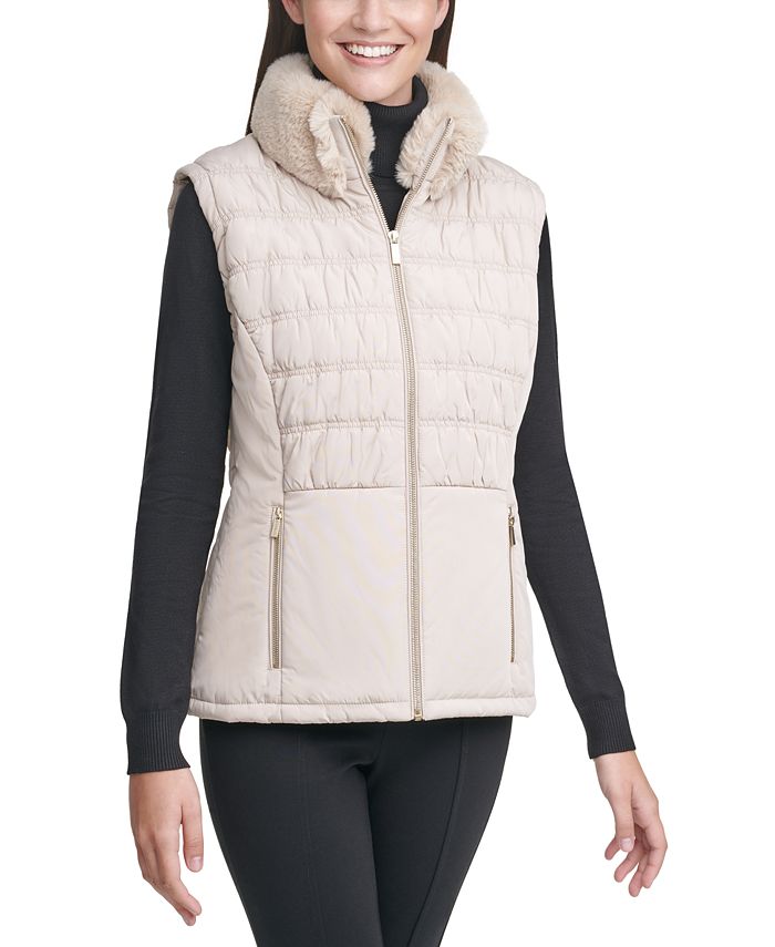 Calvin Klein Faux-Fur Collar Quilted Vest & Reviews - Jackets & Blazers -  Women - Macy's