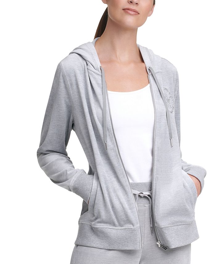 Calvin Klein Velour Logo Zip Hoodie & Reviews - Tops - Women - Macy's