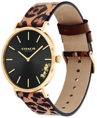 Coach Perry Watch With 36mm Face With Large Bronze Moving Flower & Leather Band Coach | Accessories | Coach Perry Watch With 36mm Face With  main image 4