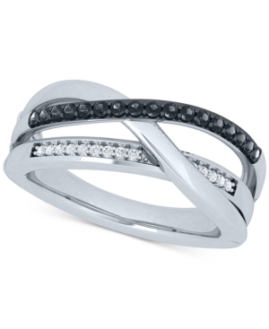 image of Black & White Diamond Crossover Ring (1/4 ct. t.w.) in Sterling Silver