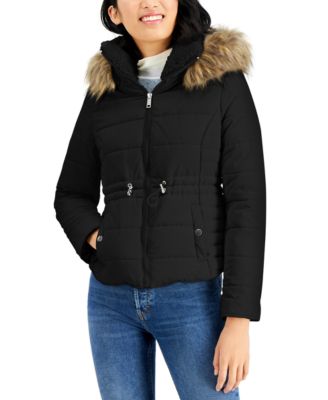 Maralyn & Me - Juniors' Faux-Fur-Trim Hooded Anorak Puffer Coat