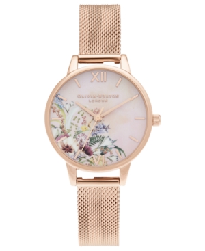 image of Olivia Burton Women-s Enchanted Garden Rose Gold-Tone Mesh Bracelet Watch 30mm