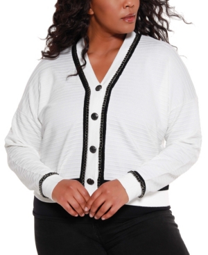 Belldini Black Label Women's Plus Size Button Down Cardigan with Chain Detail