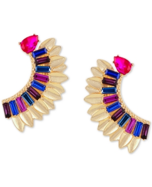 image of Guess Gold-Tone Multicolor Crystal Left-Right Drop Earrings
