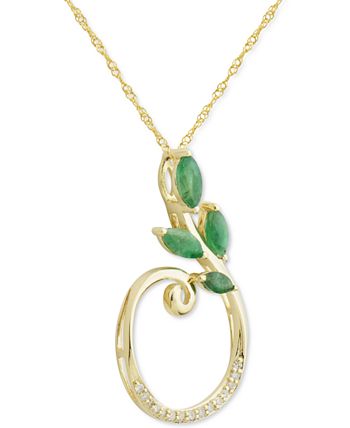 Macy's - Emerald (5/8 ct. t.w.) & Diamond (1/20 ct. t.w.) 18" Pendant Necklace in 14k Gold