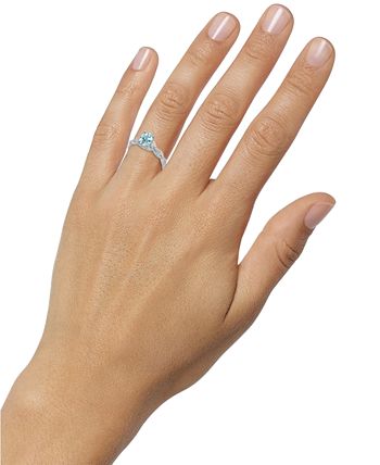 Macy's - Aquamarine (1 ct. t.w.) & Diamond (1/4 ct. t.w.) Engagement Ring in 14k White Gold