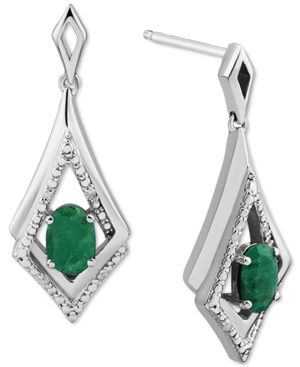 image of Emerald (7/8 ct. t.w.) & Diamond Accent Drop Earrings in Sterling Silver (Also in Sapphire & Ruby)