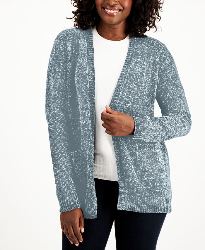 Karen Scott Plus Size Chenille FrontPocket Cardigan, Created for Macy