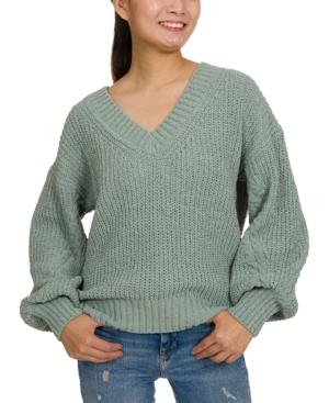 image of Hippie Rose Juniors- Chenille Balloon Sleeve Sweater