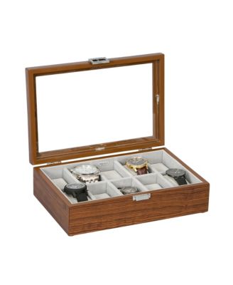 Mele Co. Jayson Glass Top Wooden Watch Box in Mahogany Finish