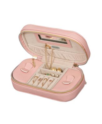 Mele Co. Lucy Travel Jewelry Case in Textured Pink Faux Leather
