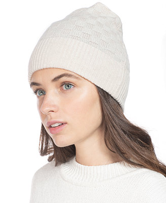 Charter Club Check-Knit Cashmere Beanie, Created for Macy's - Macy's