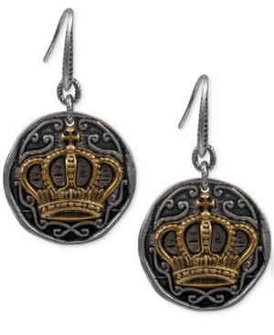 image of Patricia Nash Two-Tone Crown & Crest Drop Earrings
