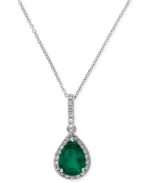 image of Brasilica by Effy Emerald (9/10 ct. t.w.) and Diamond (1/8 ct. t.w.) Drop Pendant in 14k White Gold, Created for Macy-s