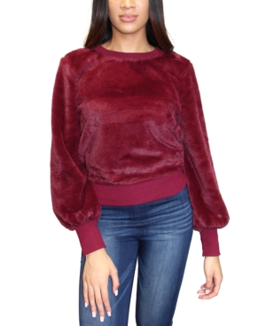 image of Crave Frame Juniors- Balloon Sleeve Faux Fur Sweatshirt