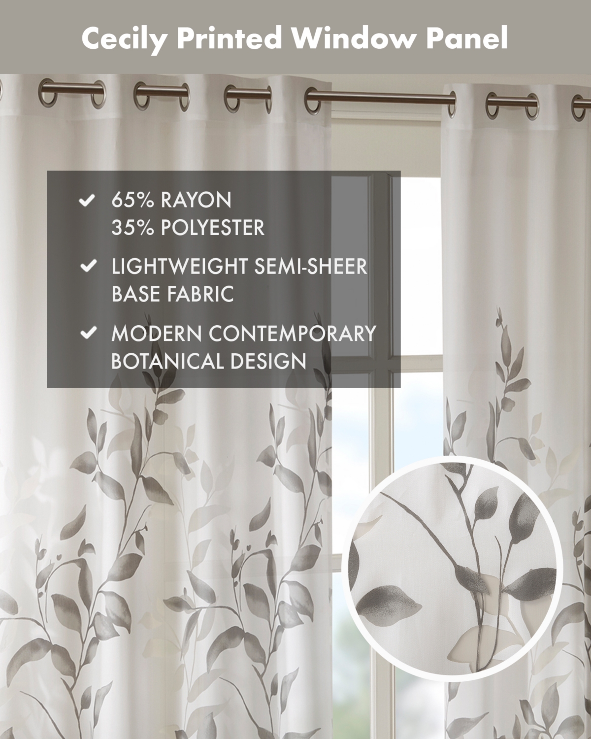 Madison Park Cecily Burnout Printed Sheer Window Curtain, 84 inches long Single Sheer Curtain Panel, Width 50 curtains sheer for Bedroom and Living Ro