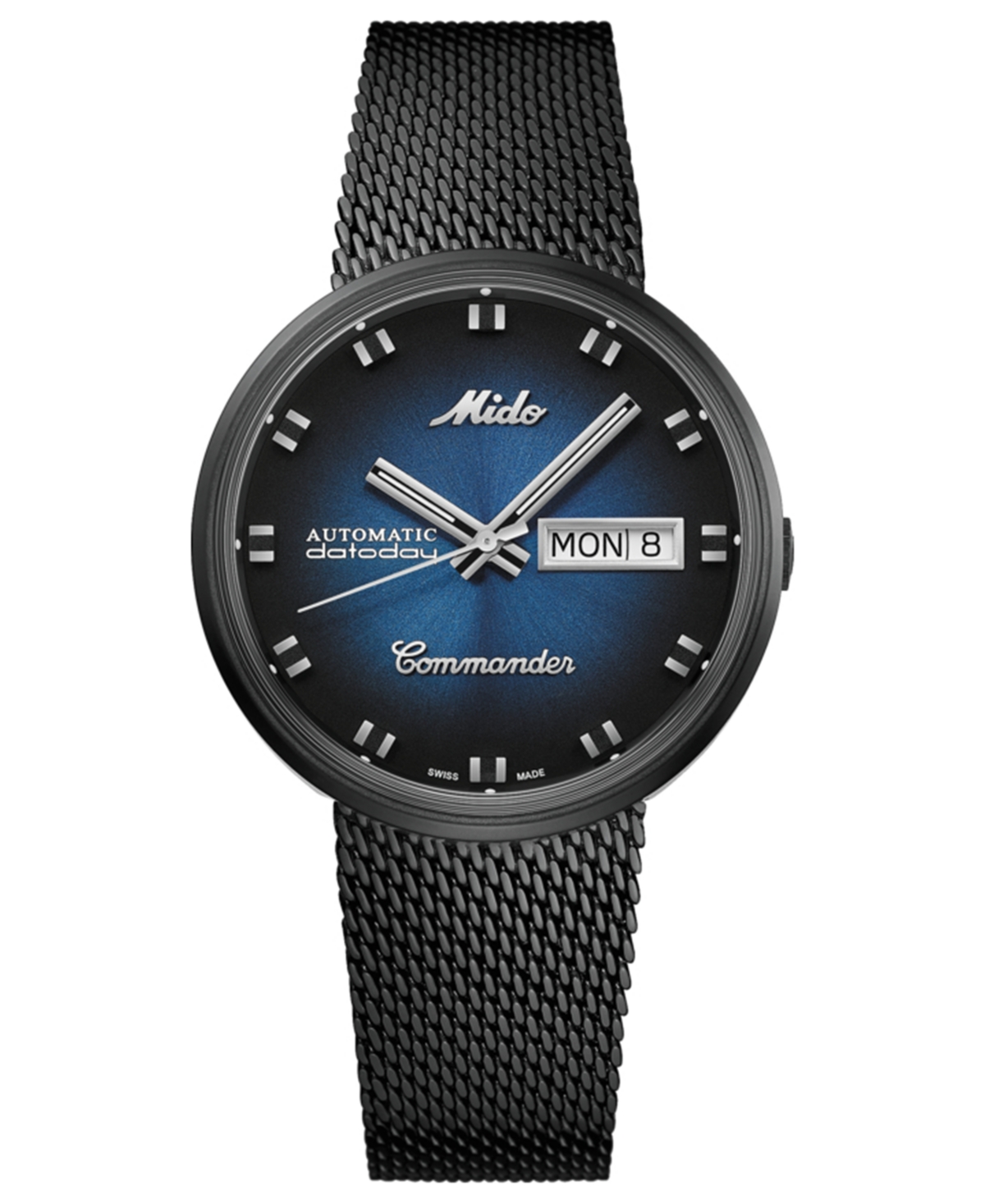Shop Mido Men's Swiss Automatic Commander Shade Black Pvd Stainless Steel Mesh Bracelet Watch 37mm