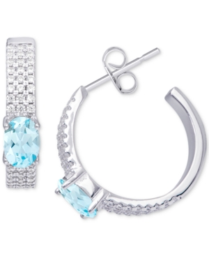 image of Blue Topaz (1-1/8 ct. t.w.) & Cubic Zirconia Hoop Earrings in Sterling Silver