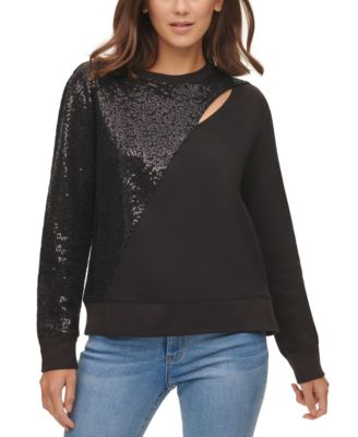 DKNY - Sequin-Embellished Keyhole Sweater