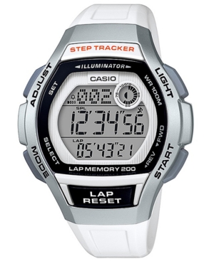image of Casio Women-s Digital Step Tracker White Resin Strap Watch 38.2mm