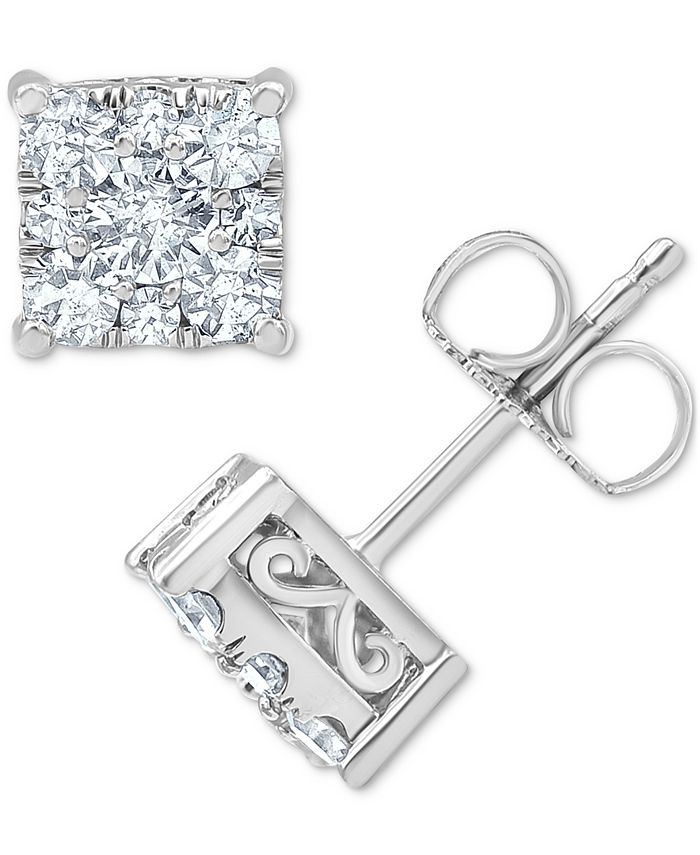 Macy s Diamond Square Cluster Stud Earrings 1 ct. t.w. in 14k