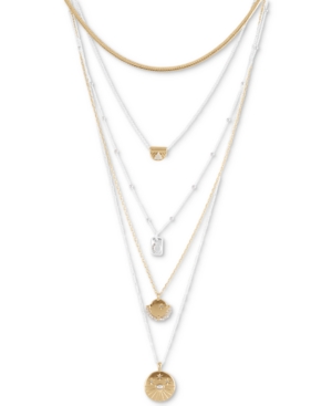 image of Lucky Brand Two-Tone Crystal & Stone Celestial-Etched Convertible Layered Pendant Necklace, 16