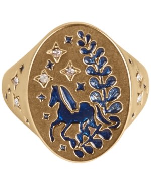 image of Lucky Brand Gold-Tone Crystal Glitter Horse Signet Ring