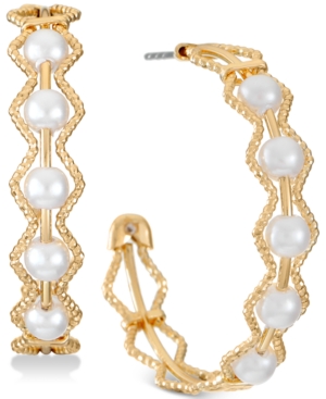 image of Alfani Gold-Tone Medium Imitation Pearl C-Hoop Earrings, 1.25