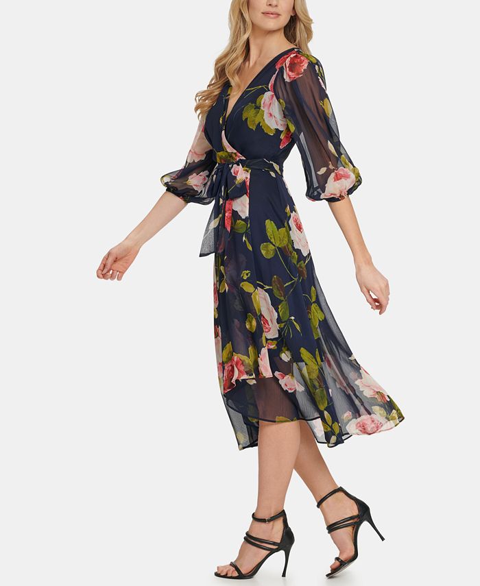 DKNY Balloon Sleeve VNeck Floral Wrap Dress Macy's