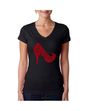 image of La Pop Art Women-s V-Neck T-Shirt with High Heel Word Art