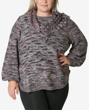 Adrienne Vittadini Women's Plus Size Sweater with Fringe Scarf
