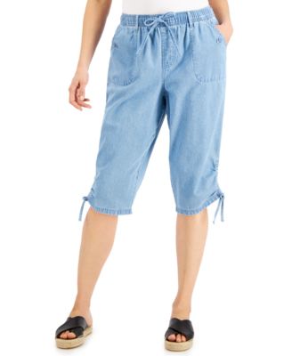 Karen Scott Cotton Ruched Denim Skimmer 