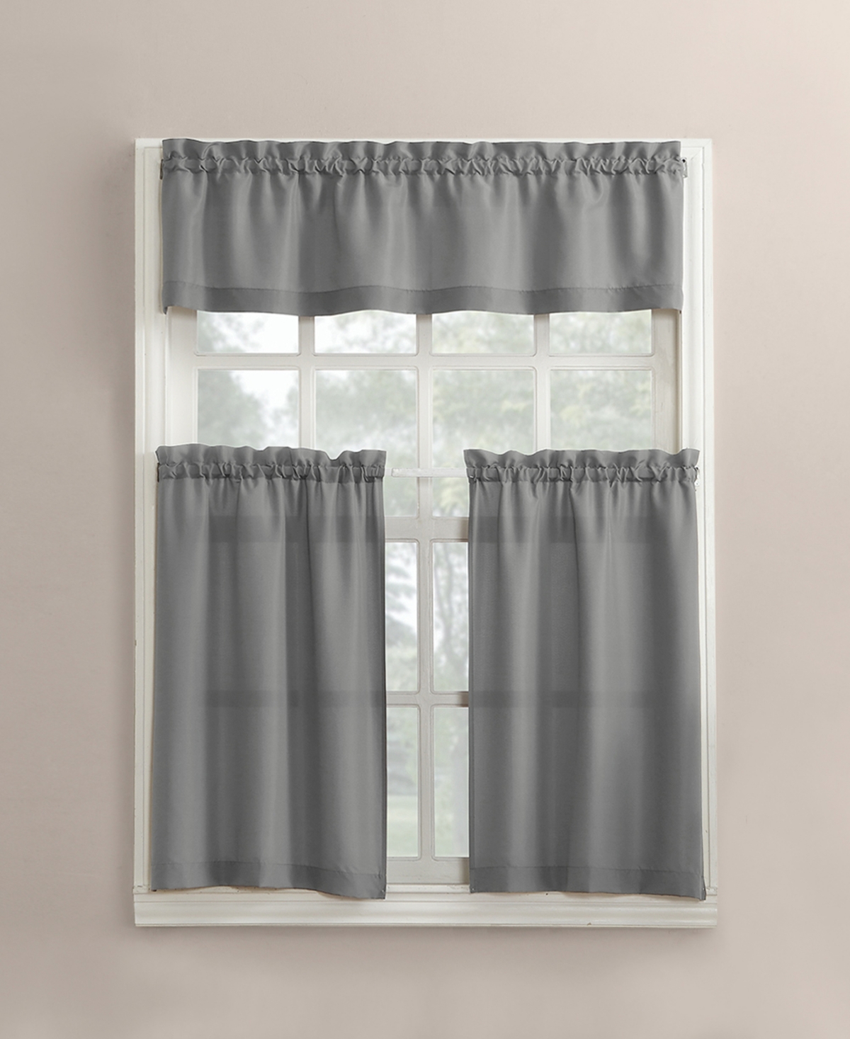 Martine Microfiber Semi-Sheer Rod Pocket Kitchen Curtain Valance Tiers Set