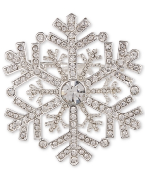 image of Anne Klein Silver-Tone Crystal Snowflake Pin