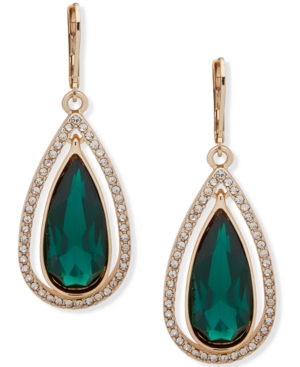 image of Anne Klein Gold-Tone Green Teardrop Orbital Earrings