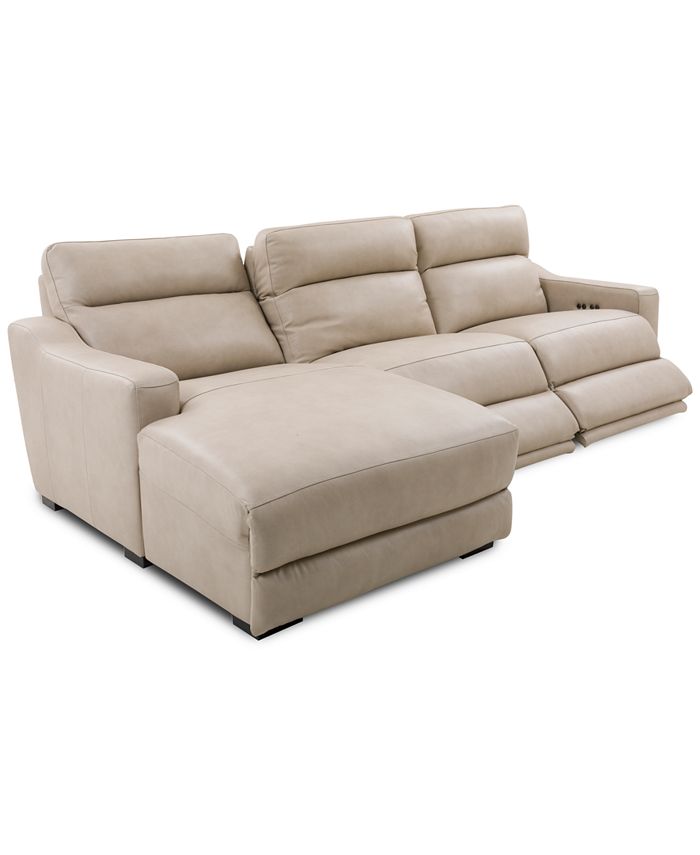 Furniture Gabrine 3Pc. Leather Sectional with 2 Power Headrests