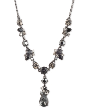 image of Givenchy Hematite-Tone Jet Stone Cluster Y Necklace, 16