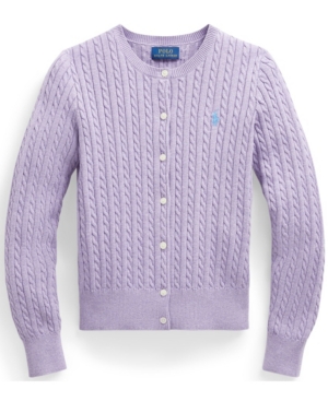 image of Polo Big Girl Cable-Knit Cotton Cardigan