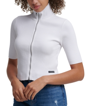 image of Calvin Klein Jeans Zip-Front Mock-Neck Top