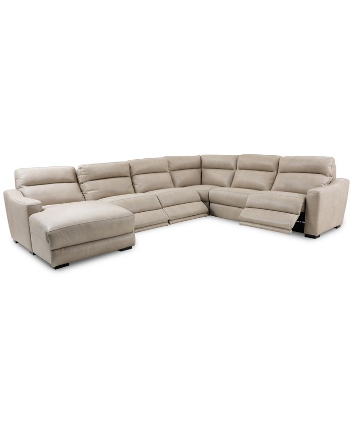 Furniture Gabrine 6Pc. Leather Sectional with 3 Power Headrests and
