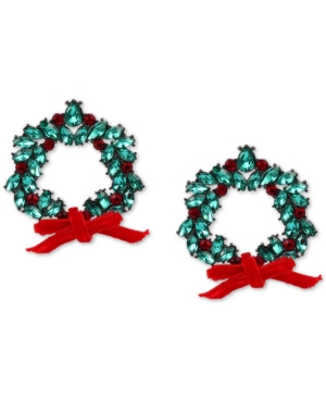 image of Inc Hematite-Tone Red & Green Crystal Wreath Drop Earrings, Created for Macy-s
