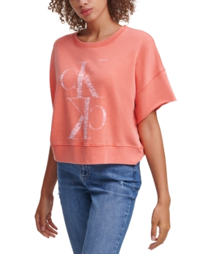image of Calvin Klein Jeans Distressed Logo Short Sleeve Sweatshirt