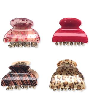 image of Inc 4-Pc. Gold-Tone Mixed Print Claw Hair Clip Set, Created for Macy-s