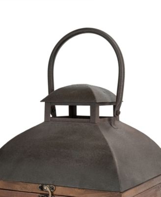 Set of 2 Whiskey Brown Farmhouse Modern Wood/Metal Lanterns