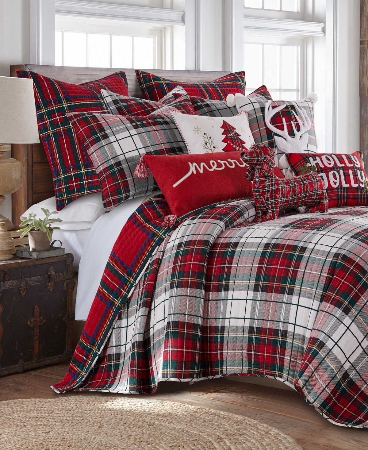 Levtex Spencer Red Plaid Faux Fur Deer Decorative Pillow, 18" X 18" In Red