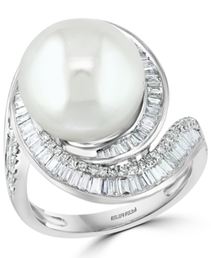 image of Effy Cultured Freshwater Pearl (12-1/2mm) & Diamond (3/4 ct. t.w.) Ring in 14k White Gold