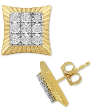 image of Men-s Diamond Square Cluster Stud Earrings (1/4 ct. t.w.) in 18k Gold-Plated Sterling Silver